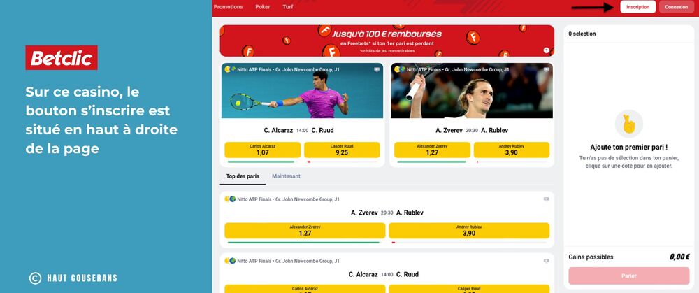 inscription sur casino betclic france